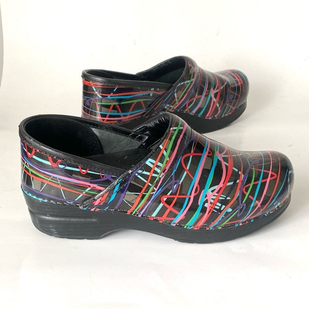 Dansko Colorful Abstract Print Slip-On Clogs 38 (US 7.5) Nurse’s Shoes
